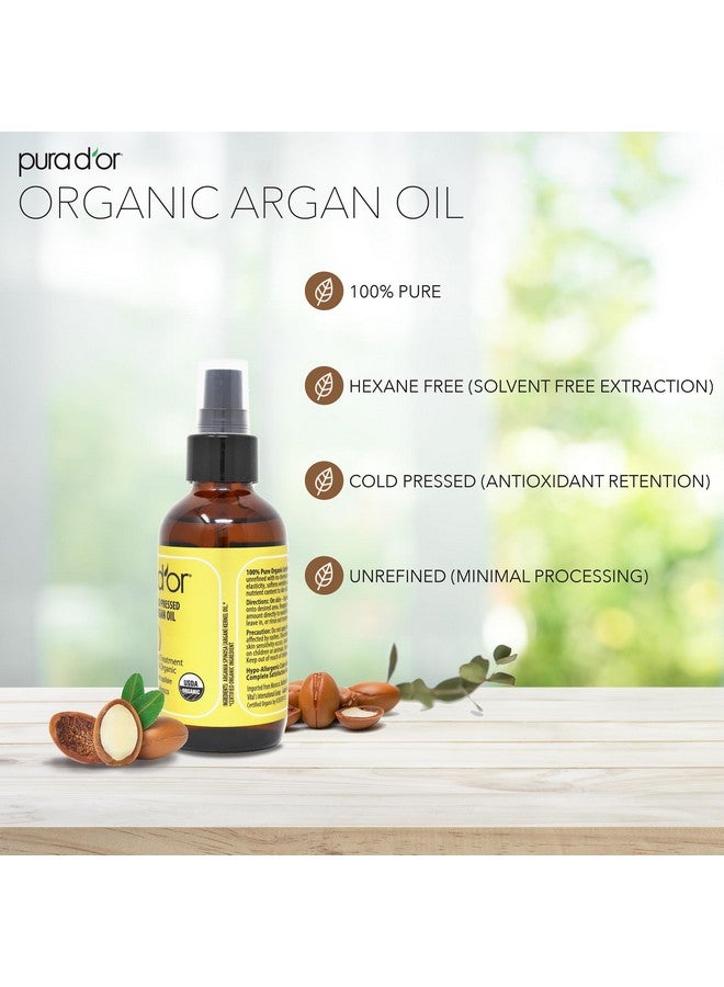 PURA D'OR 4 Oz ORGANIC Moroccan Argan Oil - USDA Certified 100% Pure & Cold Pressed Virgin Premium Grade Natural Moisturizer Treatment For Dry, Damaged Skin, Hair, Face, Body & Scalp - Men & Women - Image 3