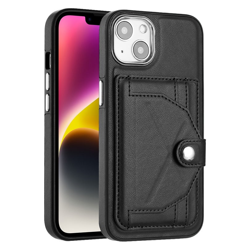 HuHa Protective Cover For iPhone 14 Shockproof Leather Phone Case with Card Holder(Black) - Image 2