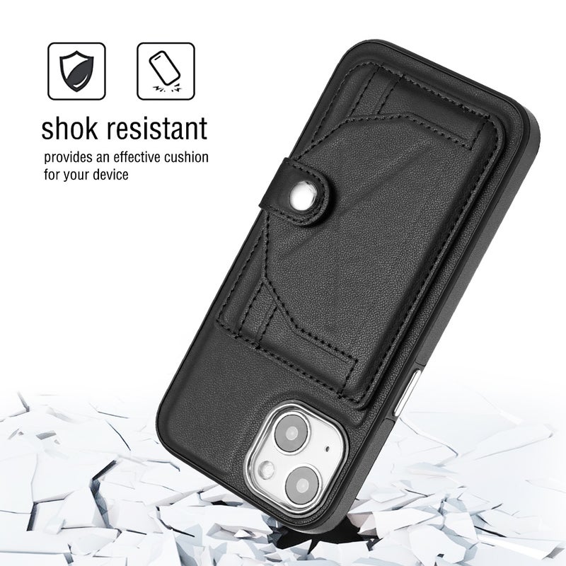 HuHa Protective Cover For iPhone 14 Shockproof Leather Phone Case with Card Holder(Black) - Image 3