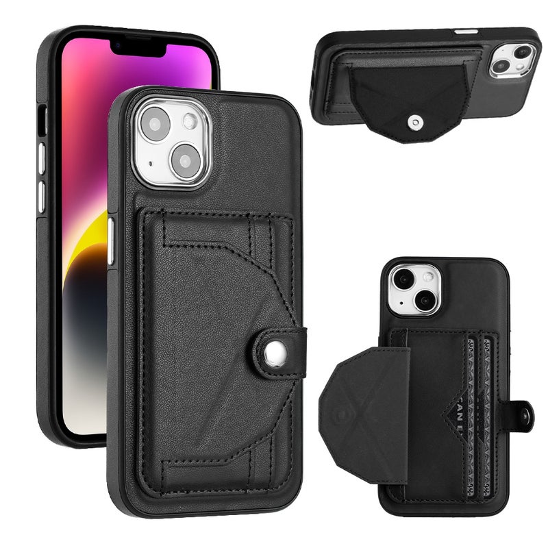 HuHa Protective Cover For iPhone 14 Shockproof Leather Phone Case with Card Holder(Black) - Image 1