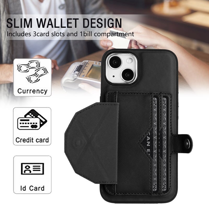 HuHa Protective Cover For iPhone 14 Shockproof Leather Phone Case with Card Holder(Black) - Image 4