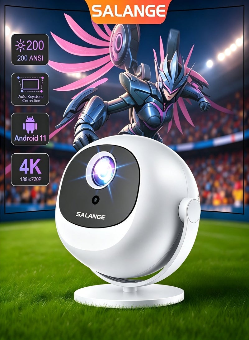 Salange P360 Mini Smart Projector, Native 1080P 4K Support,Built-in Apps,15000 Lumens,Electric Focus & Auto Keystone,360° Rotating Design with WiFi 6 Bluetooth 5.2 for Home Theater Projector - Image 1