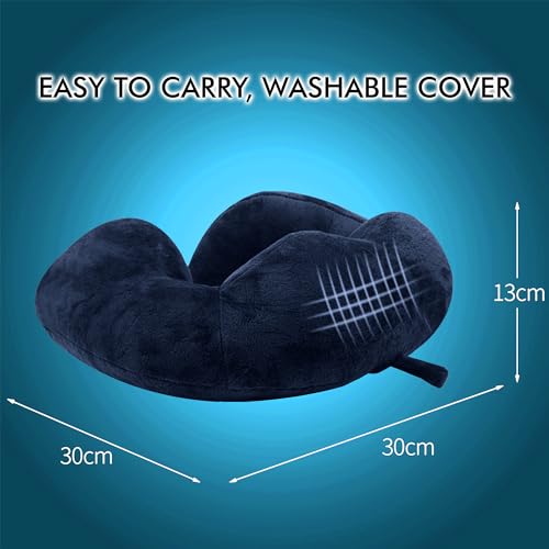 GREELI Rover Travel Neck Pillow – Soft Fiber Filled with Snap Button, Plush Fabric, for Flight, Bus, Car, Pain Relief (Navy Blue with Eye Mask) - Image 4