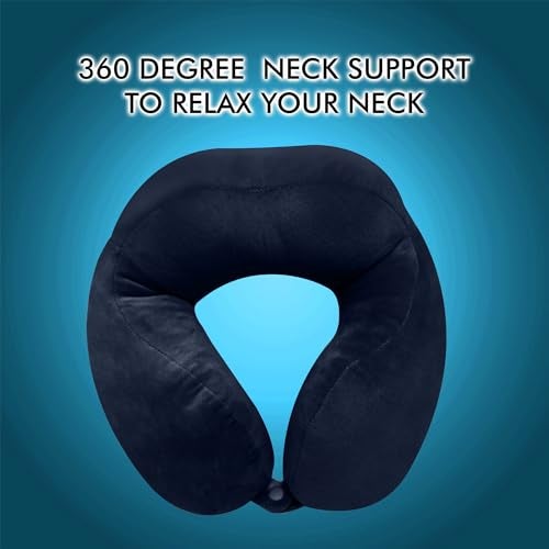 GREELI Rover Travel Neck Pillow – Soft Fiber Filled with Snap Button, Plush Fabric, for Flight, Bus, Car, Pain Relief (Navy Blue with Eye Mask) - Image 2