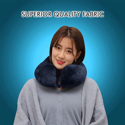 GREELI Rover Travel Neck Pillow – Soft Fiber Filled with Snap Button, Plush Fabric, for Flight, Bus, Car, Pain Relief (Navy Blue with Eye Mask) - Image 5
