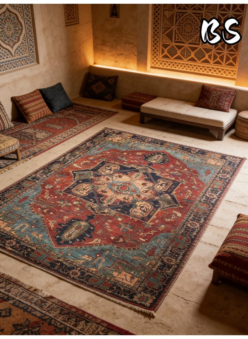 بي إس سجادة غرفة المعيشة الداخلية/التخييم الخارجية بتصميم بوهيمي عتيق مقاس 140×200 سم | قابلة للغسل، متينة، غير قابلة للانزلاق | سجادة داخلية ذات كومة قصيرة | ألوان زاهية | أنماط جميلة | كومة قصيرة ناعمة | مثالية للتخييم، والفناءات، وغرف المعيشة، وغرف النوم، وغرف الطعام، والمطابخ، والمداخل. - Image 4