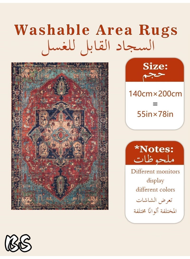 بي إس سجادة غرفة المعيشة الداخلية/التخييم الخارجية بتصميم بوهيمي عتيق مقاس 140×200 سم | قابلة للغسل، متينة، غير قابلة للانزلاق | سجادة داخلية ذات كومة قصيرة | ألوان زاهية | أنماط جميلة | كومة قصيرة ناعمة | مثالية للتخييم، والفناءات، وغرف المعيشة، وغرف النوم، وغرف الطعام، والمطابخ، والمداخل. - Image 5