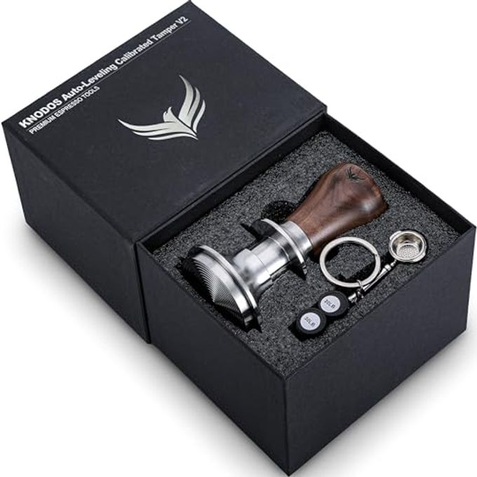 58.5mm Tamper with Walnut Handle Self-Leveling & Double Spring Loaded Calibrated Design Fits 58mm Portafilter Basket for Precise Consistent Shots