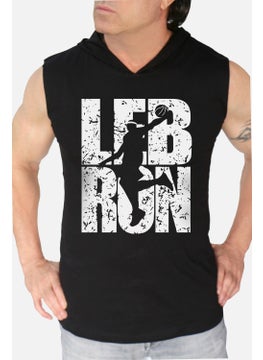 Rock&Roll Lebron Text Black Hooded Sleeveless T-Shirt  - Image 1