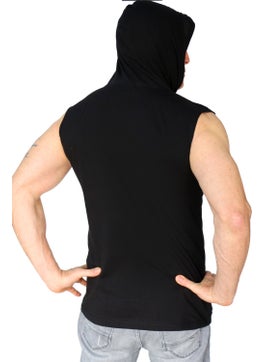 Rock&Roll Lebron Text Black Hooded Sleeveless T-Shirt  - Image 2