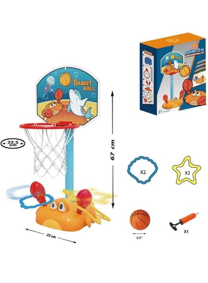 ALCOACH 2 in 1 Basketball Hoop with Moving Crab - Hoop - Ball - 4 Throwing Rings - Needle Pump Included - Basketball Game - Kids Toy, Plastic, Multicolor baby - 34 - Image 1