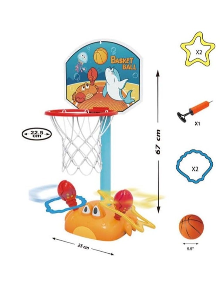 ALCOACH 2 in 1 Basketball Hoop with Moving Crab - Hoop - Ball - 4 Throwing Rings - Needle Pump Included - Basketball Game - Kids Toy, Plastic, Multicolor baby - 34 - Image 2