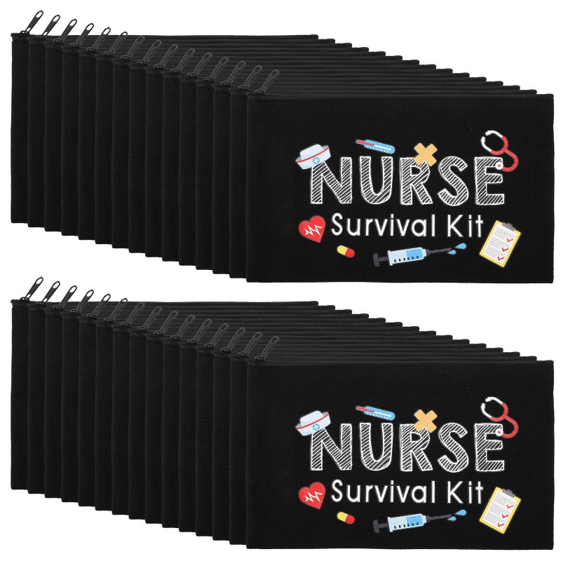 Kajaia 30 Pieces Nurse Survival Kit Makeup Bags for Nurse Appreciation Gifts CNA Week Accessories for Work Canvas Funny Cosmetic Bag Nursing Week Gifts BulkBlack - Image 2