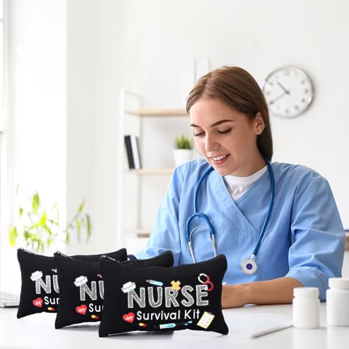 Kajaia 30 Pieces Nurse Survival Kit Makeup Bags for Nurse Appreciation Gifts CNA Week Accessories for Work Canvas Funny Cosmetic Bag Nursing Week Gifts BulkBlack - Image 3
