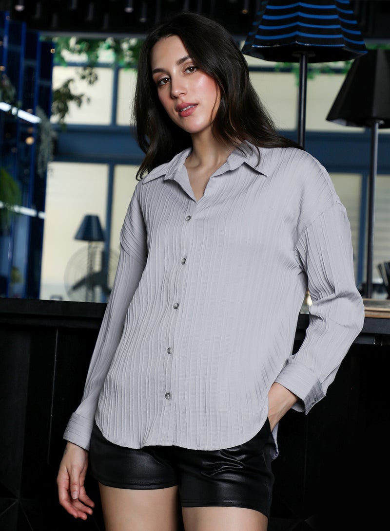 PINACOLADA قميص نسائي رمادي فلينت بتصميم فضفاض مع لمسة لمسية - Image 2