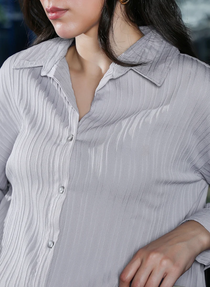 PINACOLADA  Women's Flint Grey Pin-Tactile Oversized Shirt for Women | Best Price UAE