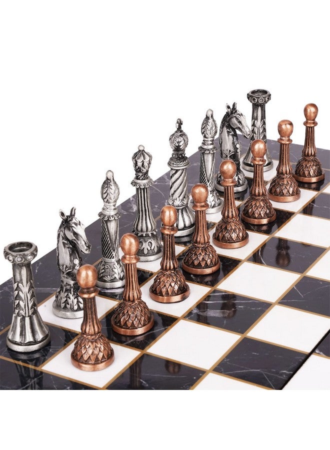 Agirlgle Retro Metal Chess Set for Adults and Kids - Marbling Chess Board with Chess Pieces - Travel Chess Set with Metal Pieces - Folding Chessboard - Ideal for Beginners and Professional Players - Image 3