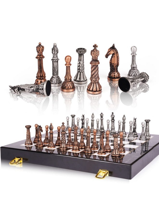 Agirlgle Retro Metal Chess Set for Adults and Kids - Marbling Chess Board with Chess Pieces - Travel Chess Set with Metal Pieces - Folding Chessboard - Ideal for Beginners and Professional Players - Image 1