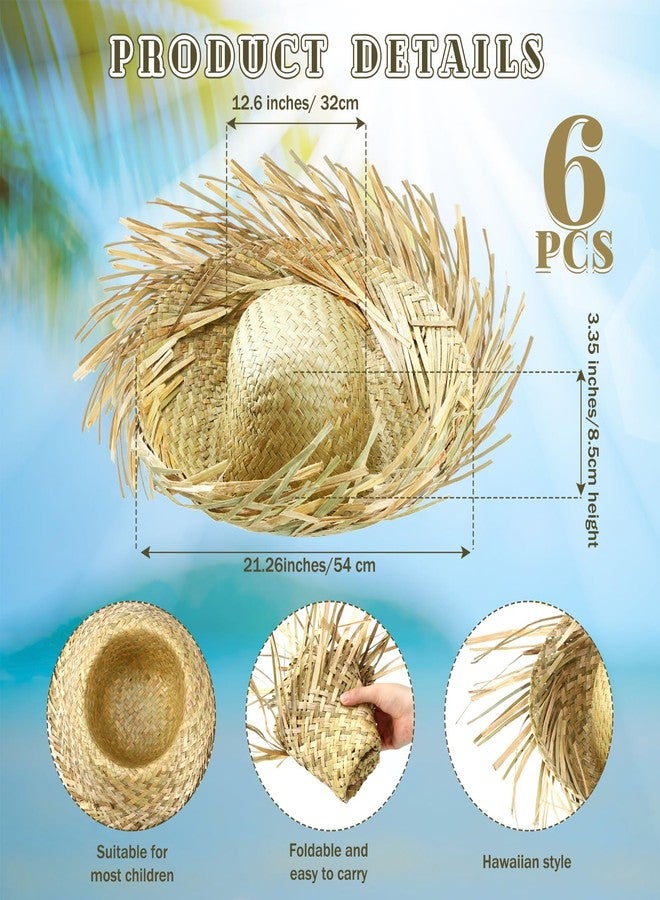 Twistover 6 Pack Hawaii Straw Beach Hat Costume Accessory Beachcomber Hats for Kids Straw Farmer for Girls Boys Beach Themed Luau Party Khaki - Image 2