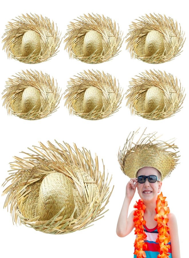 Twistover 6 Pack Hawaii Straw Beach Hat Costume Accessory Beachcomber Hats for Kids Straw Farmer for Girls Boys Beach Themed Luau Party Khaki - Image 1