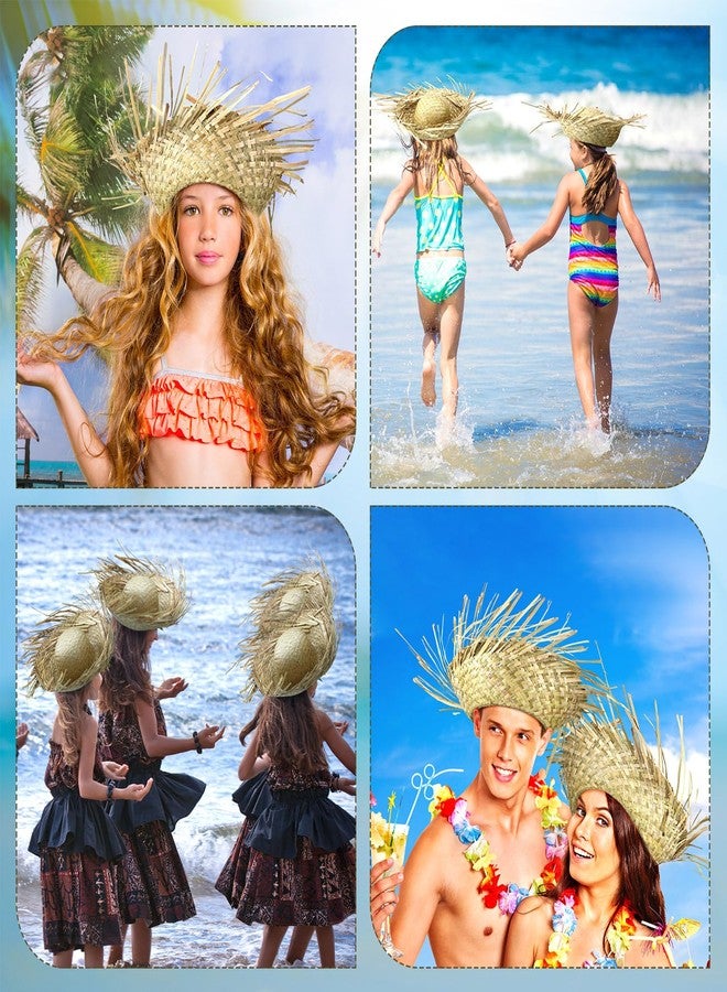 Twistover 6 Pack Hawaii Straw Beach Hat Costume Accessory Beachcomber Hats for Kids Straw Farmer for Girls Boys Beach Themed Luau Party Khaki - Image 4