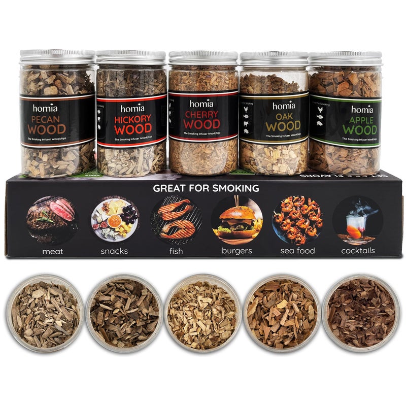 طقم مدخن الكوكتيل رقائق الخشب 5 قطع × 84 أونصة تفاح كرز هيكوري جوز البقان خشب البلوط لمدخن الطعام لمدخن الكوكتيل هدية للرجال