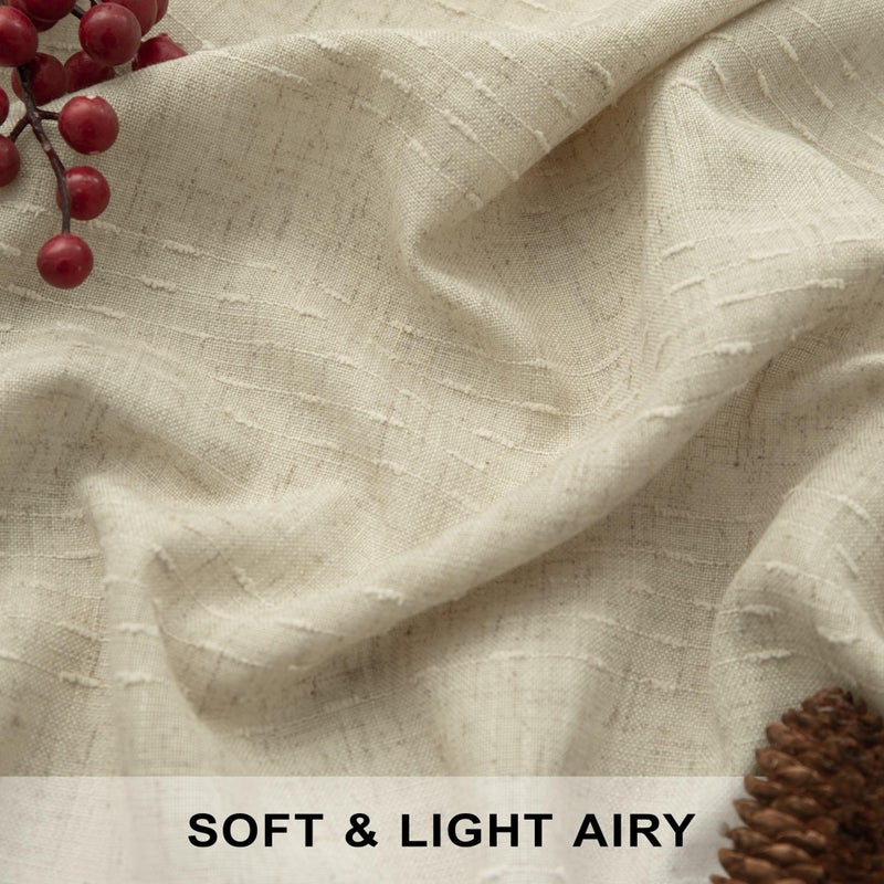 Pitalk Flax Linen Patterned Curtains 84 Inch Length for Living Room 2 Panels Pinch Pleated Back Tab Pocket Boho Long Drapes Light Filtering Semi Sheer Cloth Textured Neutral Burlap Beige Curtains for Bedroom - Image 4