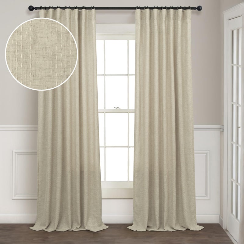 Pitalk Flax Linen Patterned Curtains 84 Inch Length for Living Room 2 Panels Pinch Pleated Back Tab Pocket Boho Long Drapes Light Filtering Semi Sheer Cloth Textured Neutral Burlap Beige Curtains for Bedroom - Image 3