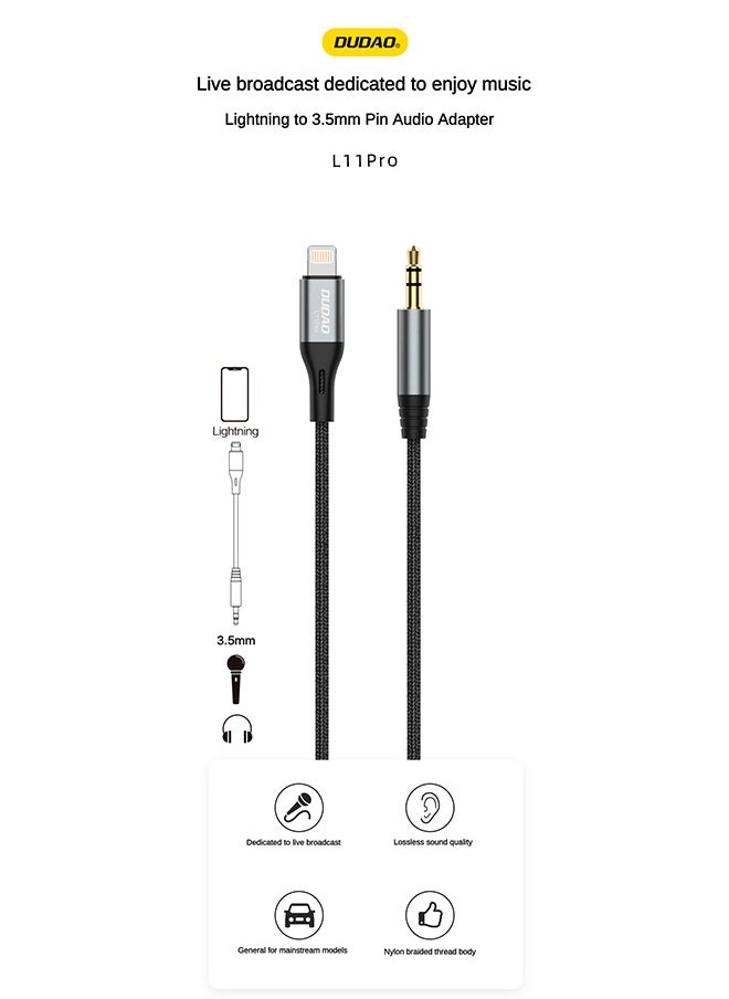 DUDAO - Lightning to 3.5mm Audio Adapter, A Must for Live streaming, Excellent Sound Quality Restoration, Super Compatible And Durable Design, 1 Meter - Image 1