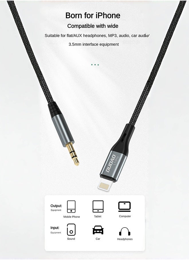 DUDAO - Lightning to 3.5mm Audio Adapter, A Must for Live streaming, Excellent Sound Quality Restoration, Super Compatible And Durable Design, 1 Meter - Image 1