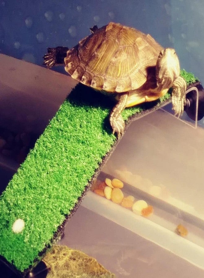YXQ Turtle Basking Platform Aquarium Tortoise Climbing Lawn Ladder Resting Terrace Fake Grass Ramp for Turtle Tank Crab Reptile - Image 4