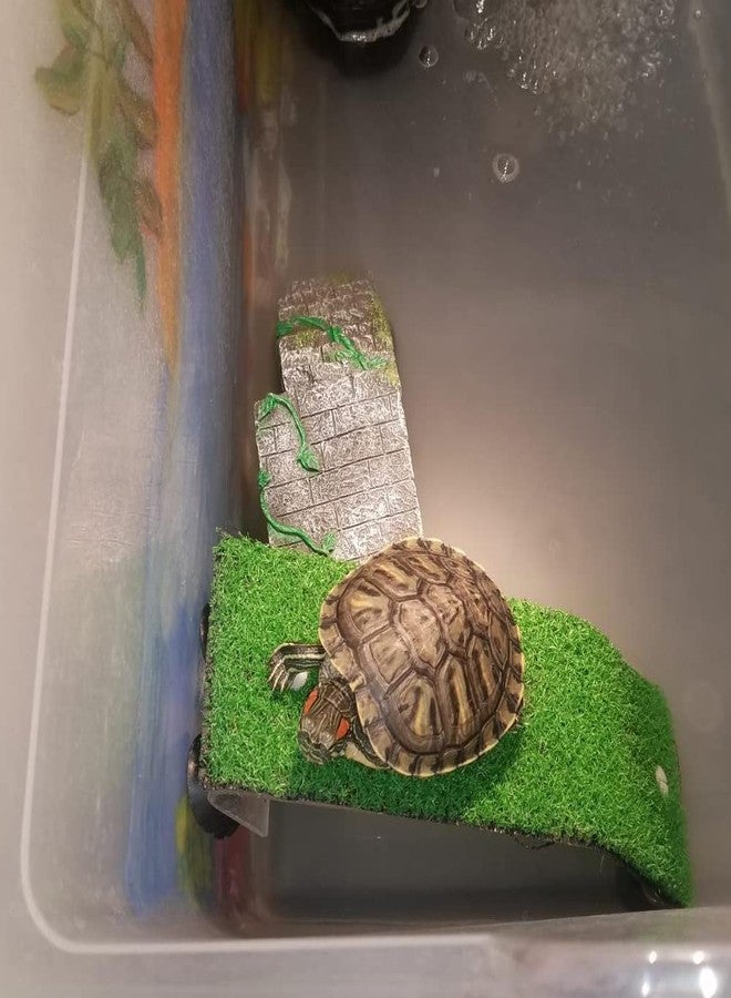 YXQ Turtle Basking Platform Aquarium Tortoise Climbing Lawn Ladder Resting Terrace Fake Grass Ramp for Turtle Tank Crab Reptile - Image 3