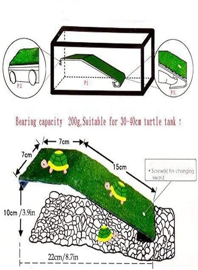 YXQ Turtle Basking Platform Aquarium Tortoise Climbing Lawn Ladder Resting Terrace Fake Grass Ramp for Turtle Tank Crab Reptile - Image 5