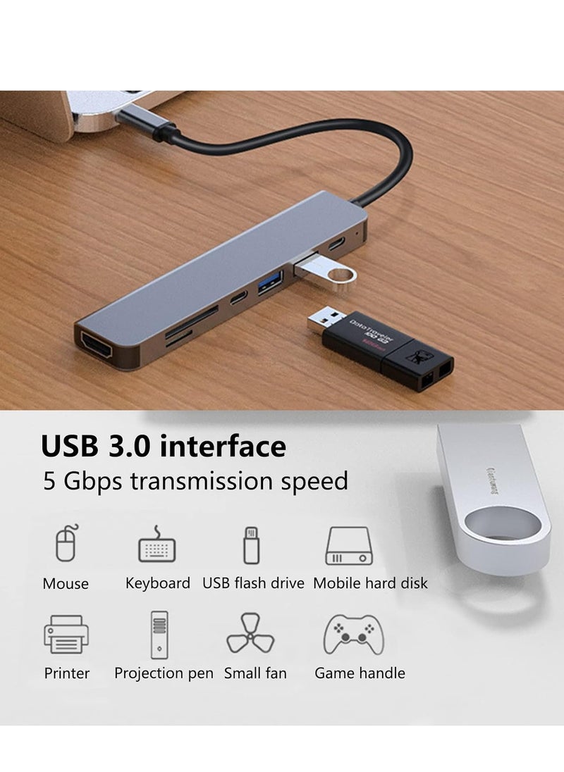Generic - USB C Hub HDMI Adapter for MacBook Pro/Air, 7-in-1 Powered USB-C Multiport Hub Adapter with 4K HDMI, PD, USB 3.0, SD/TF Card Reader for MacBook Pro/Air Laptops, PC, iPad, iPhone 15/16 and More - Image 1