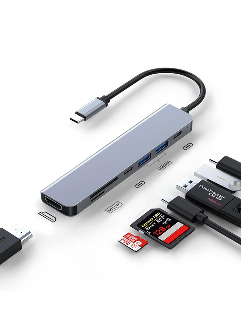 Generic - USB C Hub HDMI Adapter for MacBook Pro/Air, 7-in-1 Powered USB-C Multiport Hub Adapter with 4K HDMI, PD, USB 3.0, SD/TF Card Reader for MacBook Pro/Air Laptops, PC, iPad, iPhone 15/16 and More - Image 1