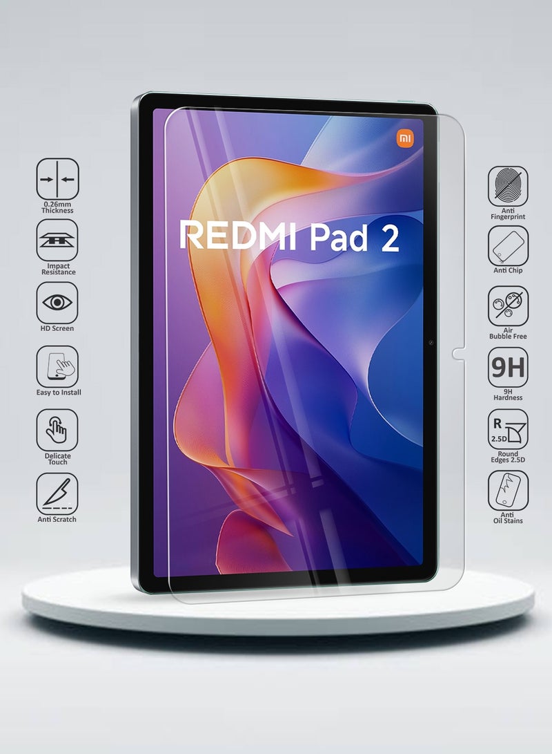 دبليو تيك شاشة حماية زجاجية بحماية مثالية 9H Ultra HD لجهاز Xiaomi Redmi Pad 2 2025 (11.0 بوصة) - شفافة - Image 2