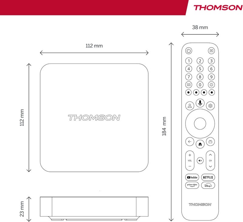 طومسون Thomson Streaming Box 240UK، 4K UHD، Google TV، التحكم الصوتي من Google، Wi-Fi، Googlecast مدمج - Image 2