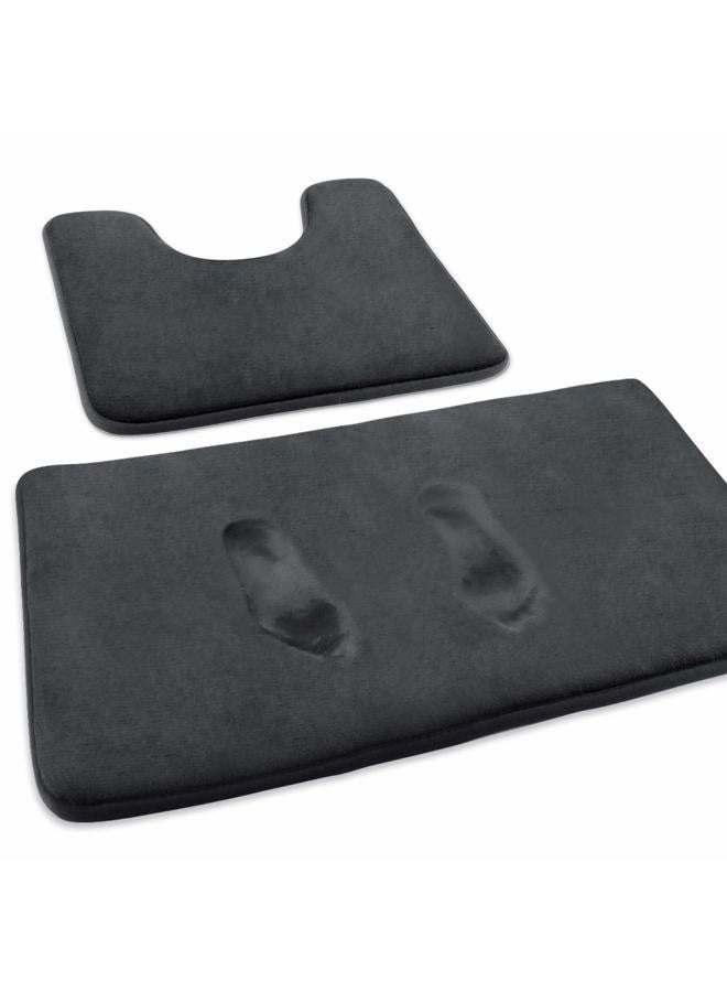 FEELSO Memory Foam Bath Mat Set, Extra Soft 2 Piece Bathroom Rugs Non Slip and Absorbent Mats, 20x31 Inches Floor Mat, 20x20 Inches U-Shaped Contour Rug for Tub Shower & Bath Room,Gray - Image 1