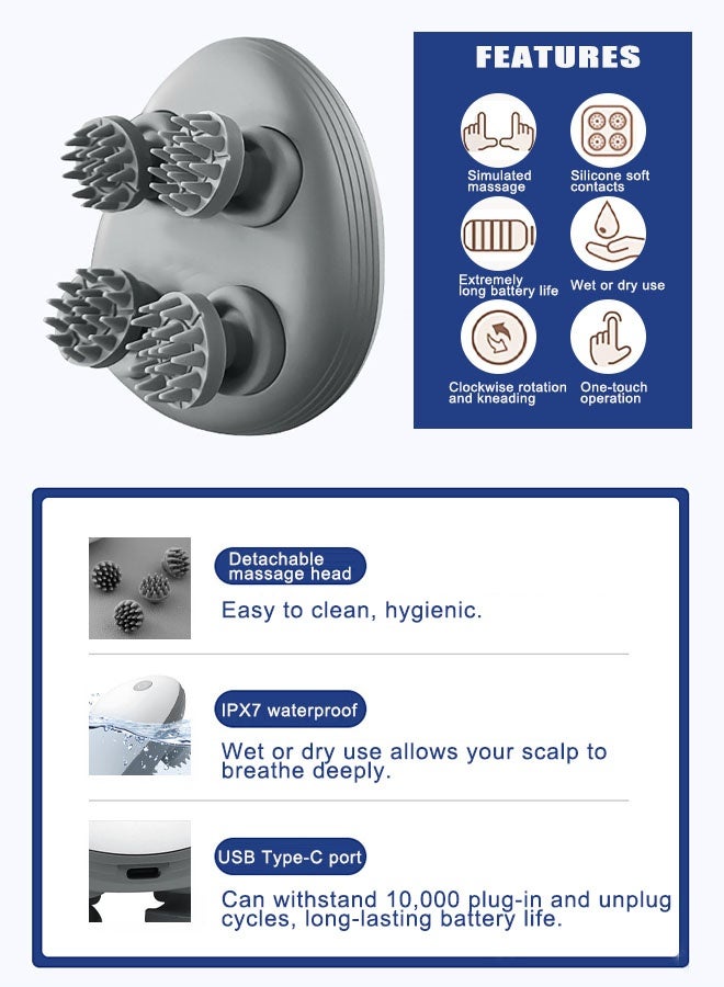 Super ZYouth Electric Scalp Massager Rechargeable Portable Head Massager With 96 Kneading Nodes Multifunctional Head Scratcher for Deep Cleansing Relief Hair Growth Stress Relax - Image 3