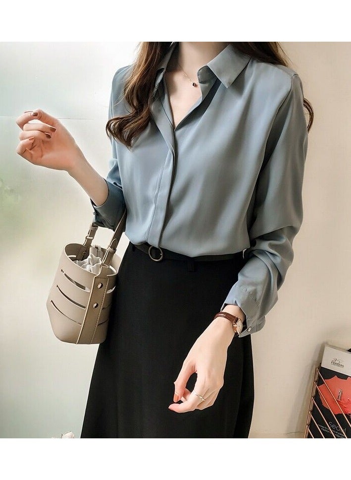 Shougu New Temperament Solid Color Shirt Women's Long Sleeved Shirt - Image 1