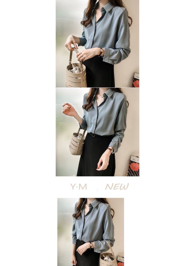 Shougu New Temperament Solid Color Shirt Women's Long Sleeved Shirt - Image 2