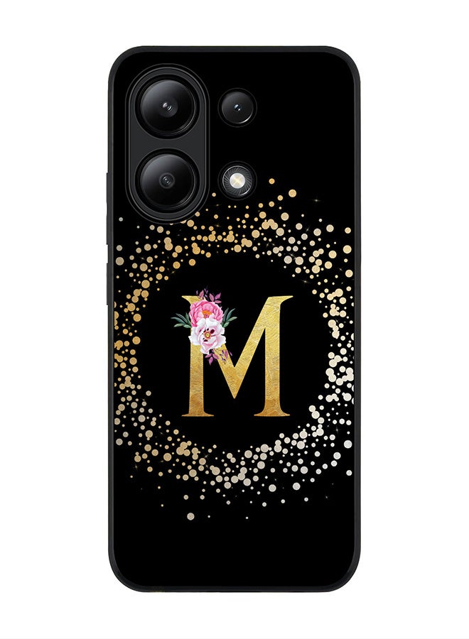 Stylizedd Rugged Black edge case for Xiaomi Redmi Note 13 4G, Slim fit Cover Custom Monogram Initial Letter Floral Pattern Alphabet - M ( Black ) - Image 1