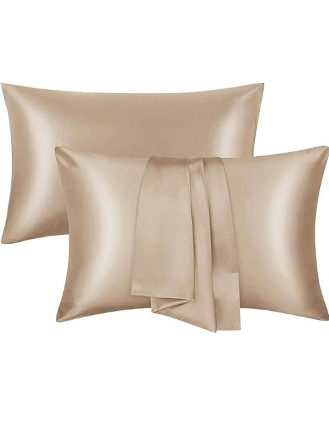 غطاء مخدة من الساتان للشعر والبشرة، 2 عبوة غطاء مخدة من الساتان 51 * 75 سم غطاء مخدة من الساتان الحريري الناعم لسرير الملكة مع غطاء مخدة حريري مع إغلاق بمغلف (كاكي)