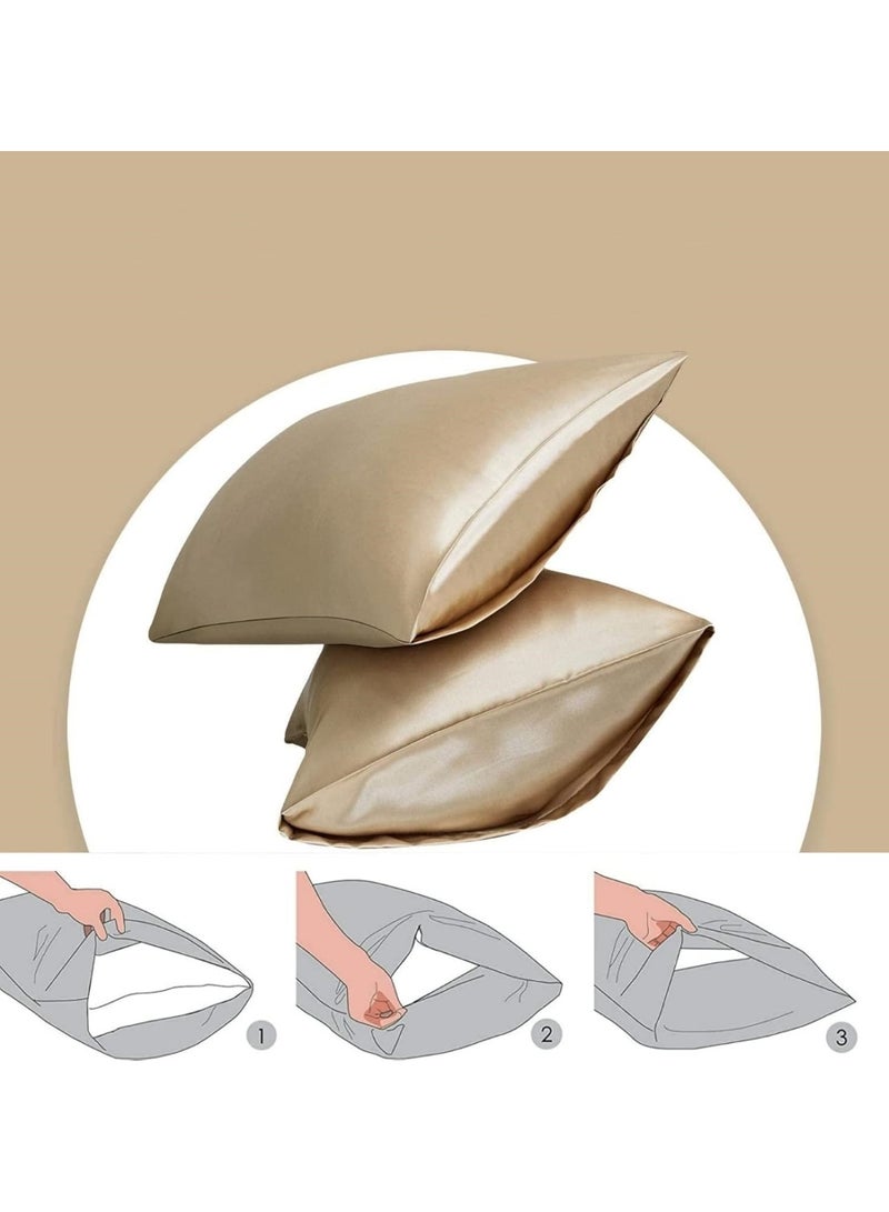 VIUAUAX Satin Pillowcase for Hair and Skin, 2 Pack Satin Pillow Case Cover 51 * 75cm Soft Silky Satin Bed Pillowcase Cover Queen Silk Pillowcase with Envelope Closure (Khaki) - Image 2