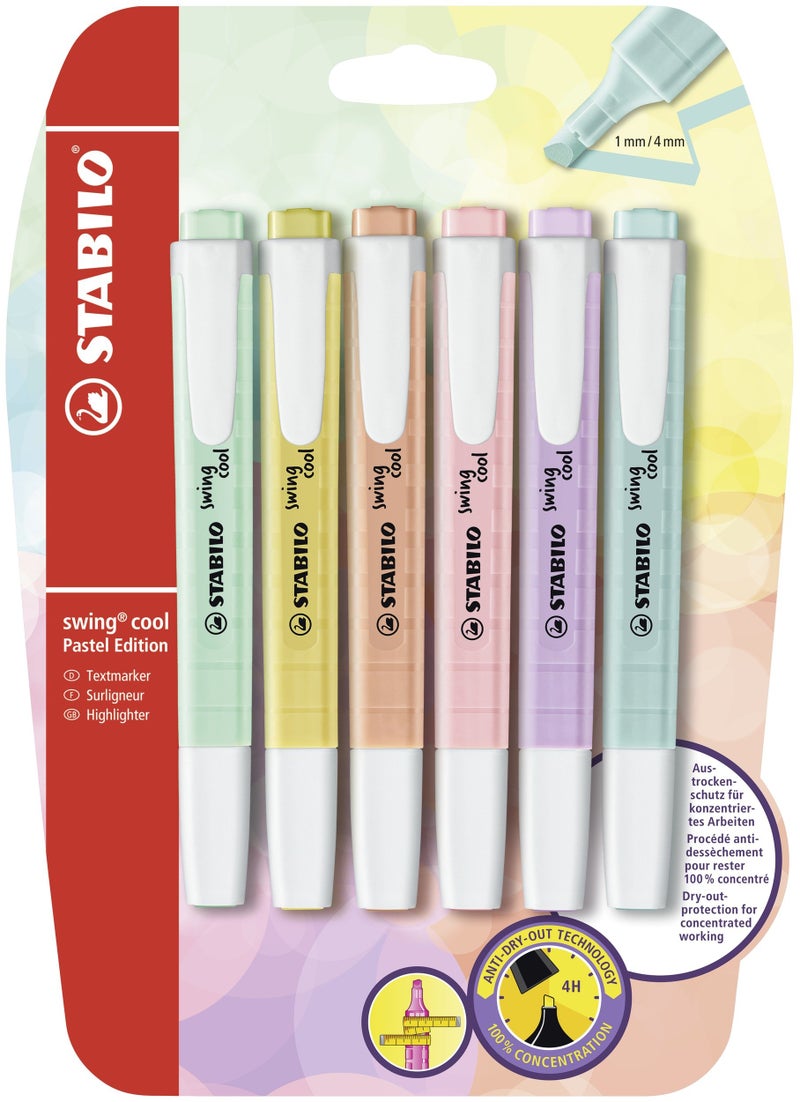 STABILO Highlighter - STABILO swing cool Pastel - Pack of 6 - Assorted Colours - Image 1