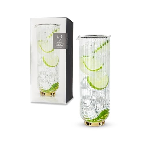Viski Viski Gatsby Vintage Cocktail Mixing Glass  Art Deco Ripple Glassware Arch Design 47oz Gold Plated Base Crystal Mixing Glass 