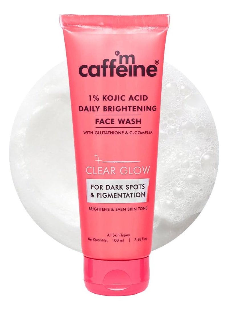 MCaffeine CLEAR GLOW 1% Kojic Acid Daily Brightening Face Wash with Glutathione For Dark Spots & Pigmentation |Brightens Skin |Face Wash For Men & Women | Non-Drying, Fragrance Free - 100ml  - Image 1