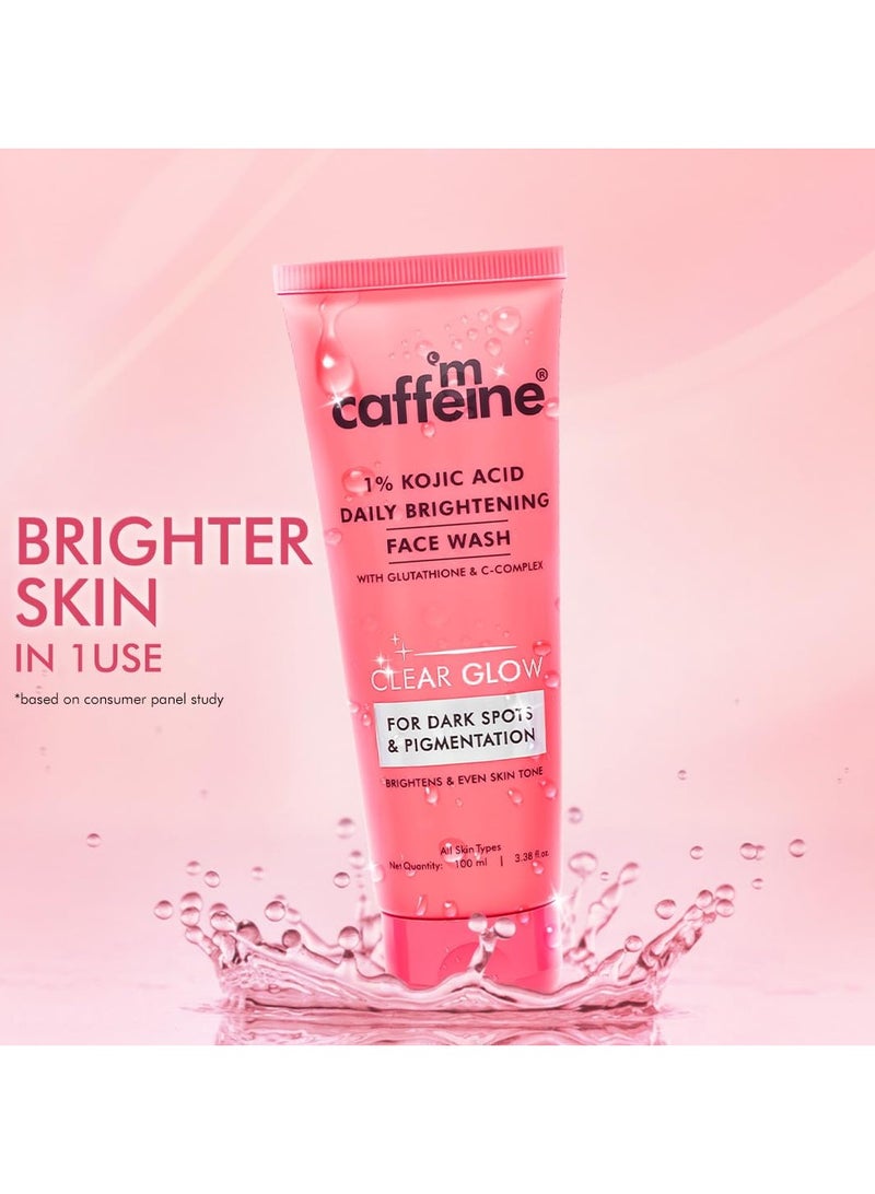 MCaffeine CLEAR GLOW 1% Kojic Acid Daily Brightening Face Wash with Glutathione For Dark Spots & Pigmentation |Brightens Skin |Face Wash For Men & Women | Non-Drying, Fragrance Free - 100ml  - Image 2