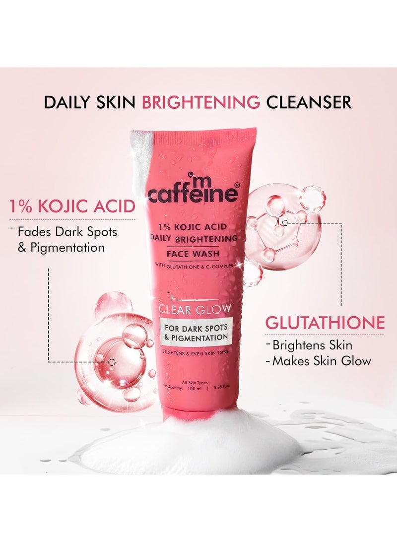 MCaffeine CLEAR GLOW 1% Kojic Acid Daily Brightening Face Wash with Glutathione For Dark Spots & Pigmentation |Brightens Skin |Face Wash For Men & Women | Non-Drying, Fragrance Free - 100ml  - Image 4