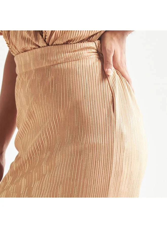 Splash FAV Textured Skirt with Semi-Elasticated Waistband and Slit Detail
